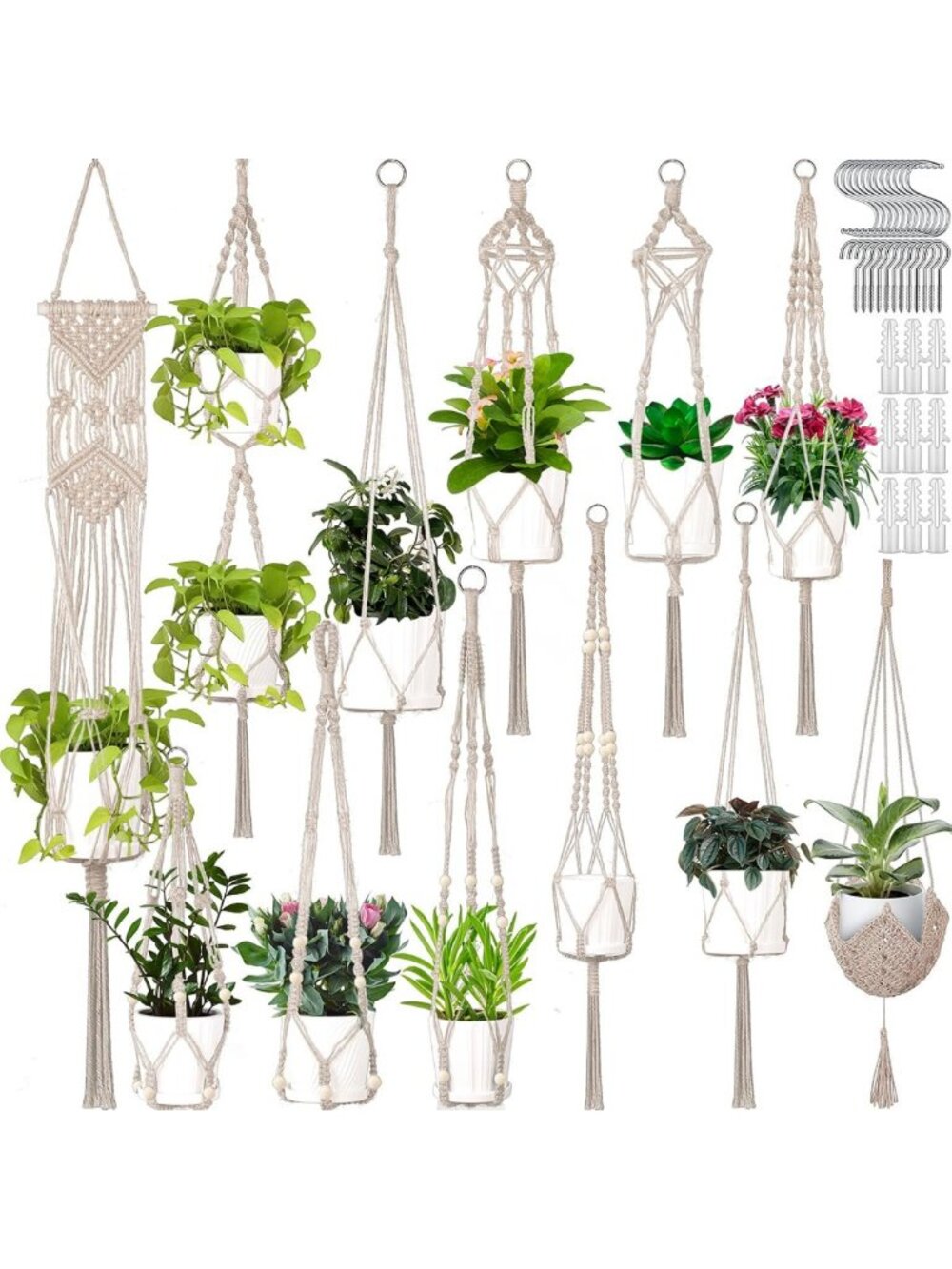 Handmade Macrame Plant Hangers - 12 Pcs Boho Indoor/Outdoor Hanging Baskets